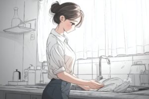 皿洗いする女性０