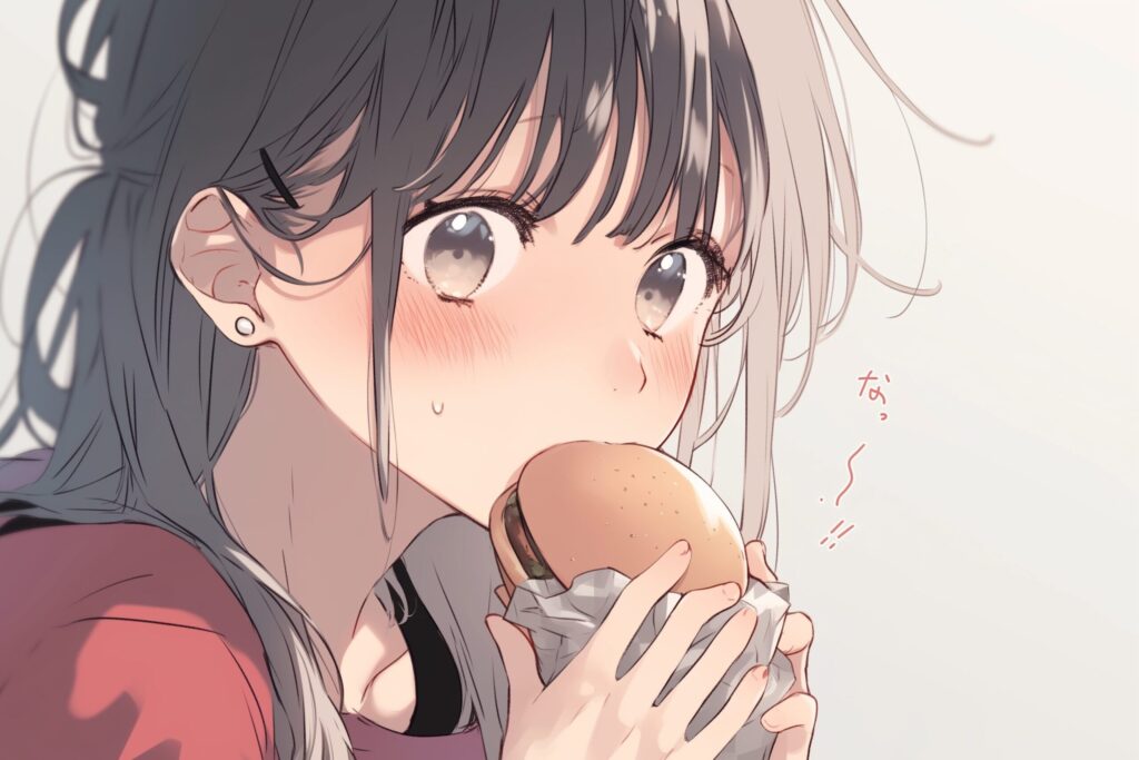 ハンバーガー食べる女子０