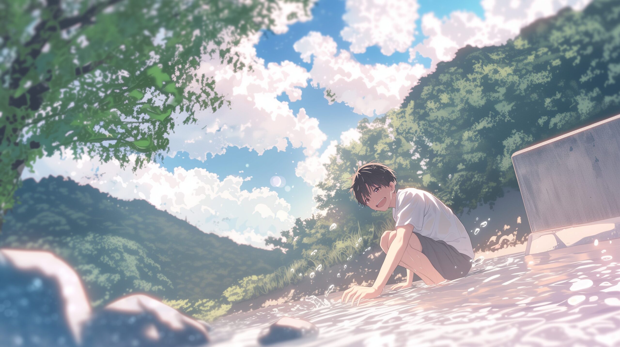 川辺で遊ぶ男子0