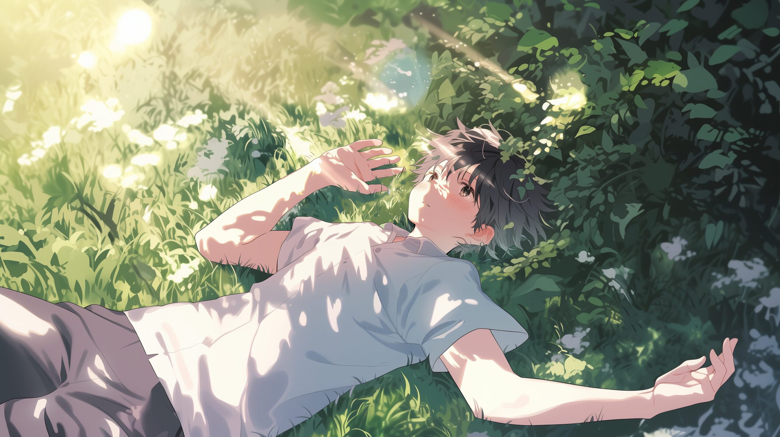 草むらで寝転がる男性0