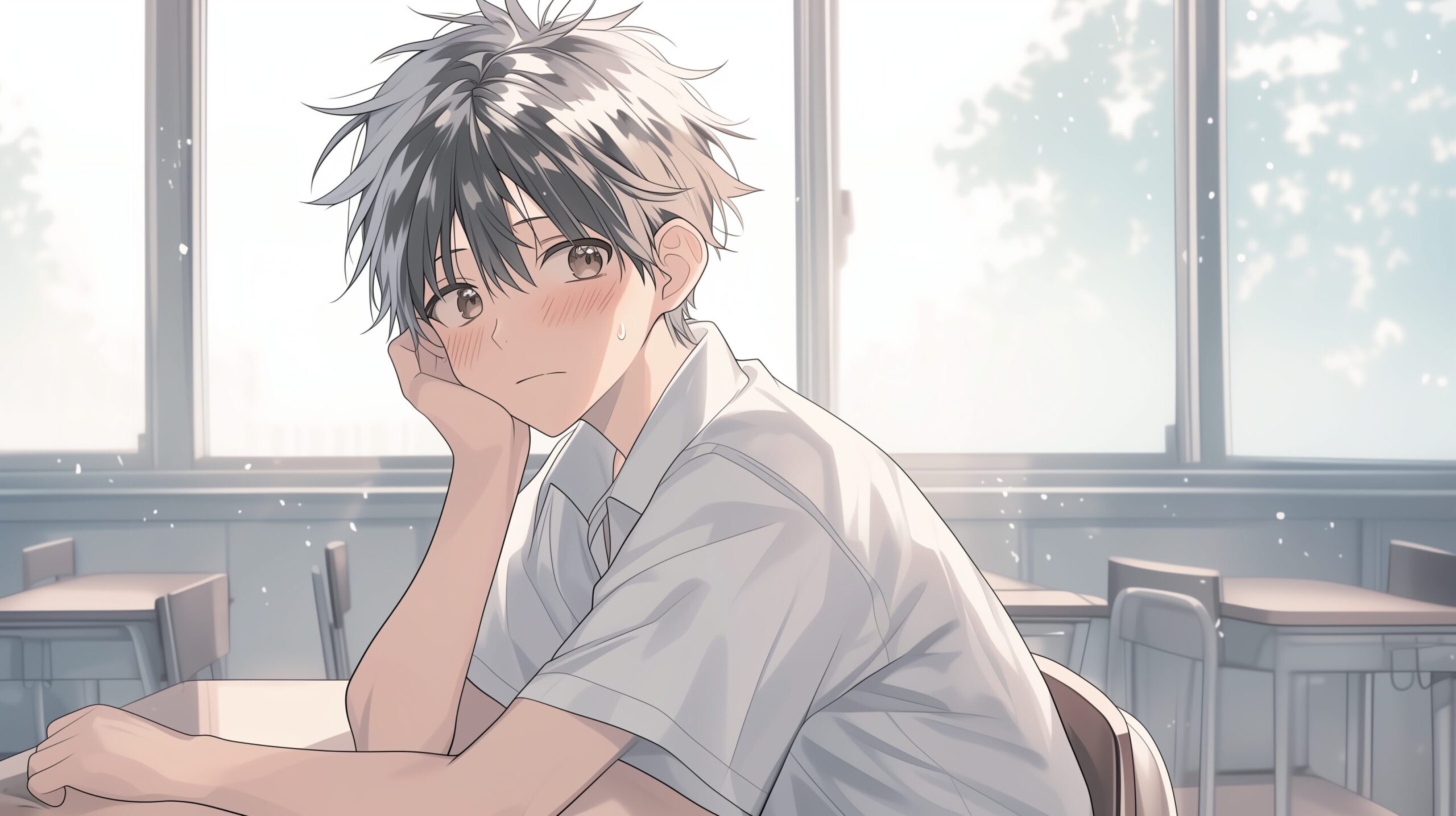 教室で考える男子0