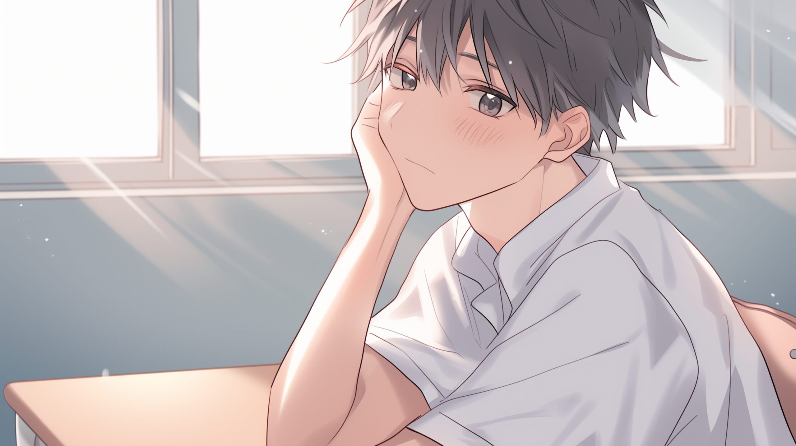 教室で考える男子0