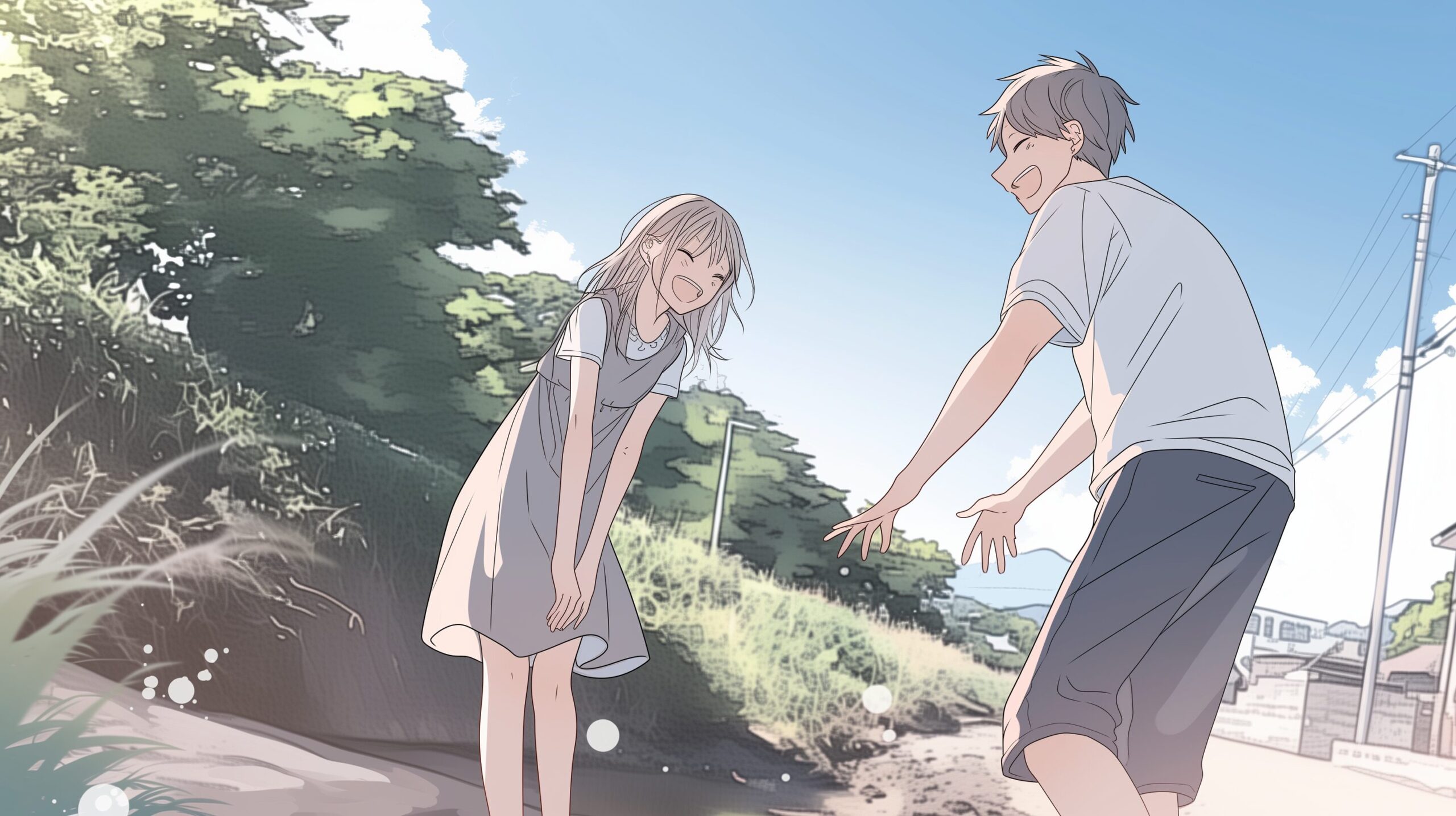 川で遊ぶカップル0