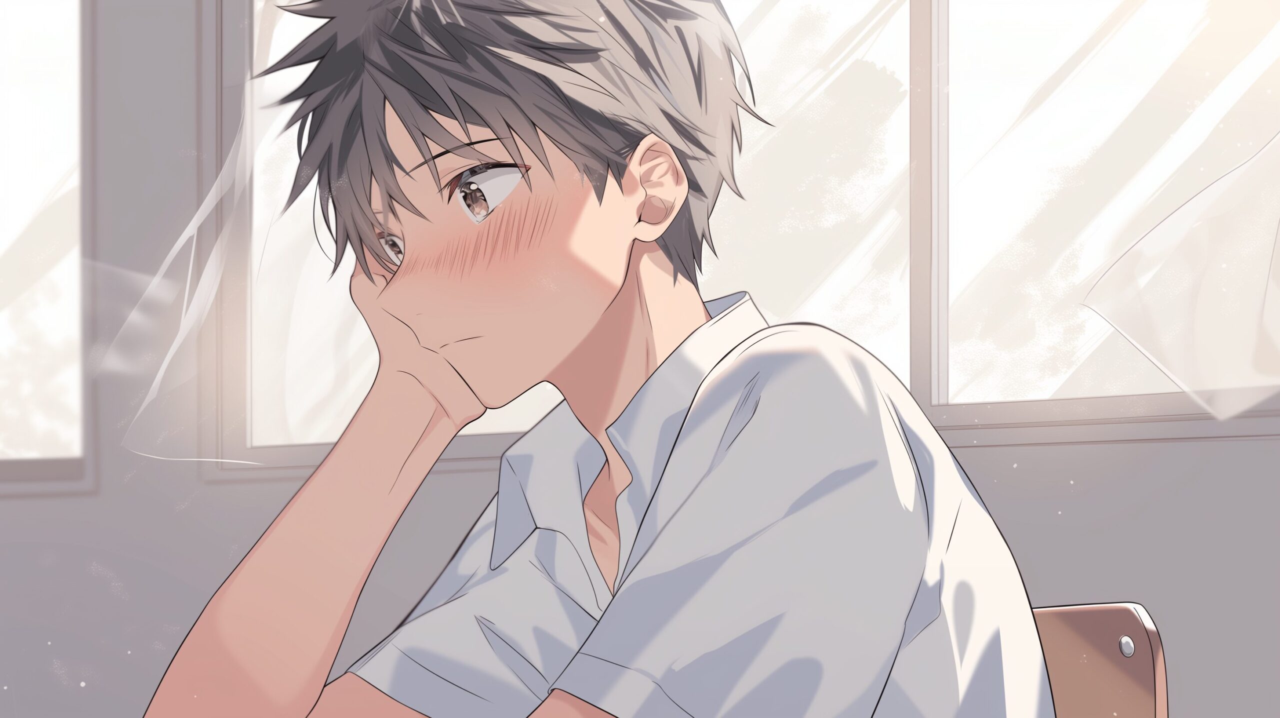 教室で考える男子0