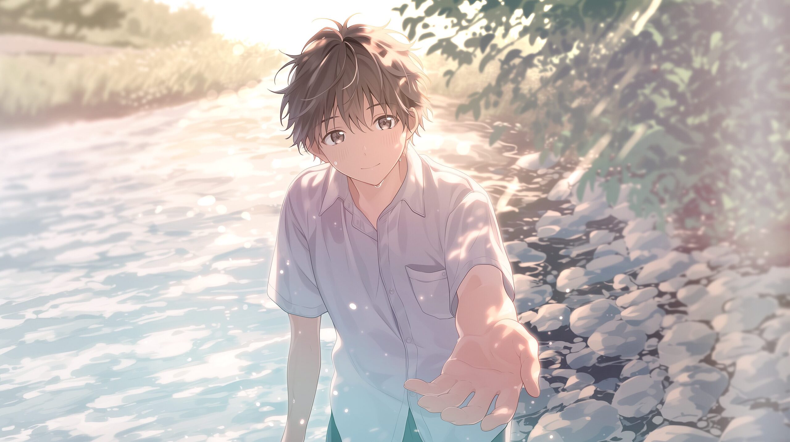 川辺で遊ぶ男子0