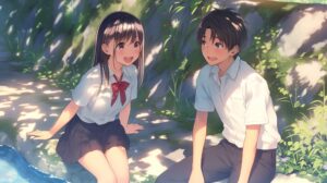 川で遊ぶカップル０