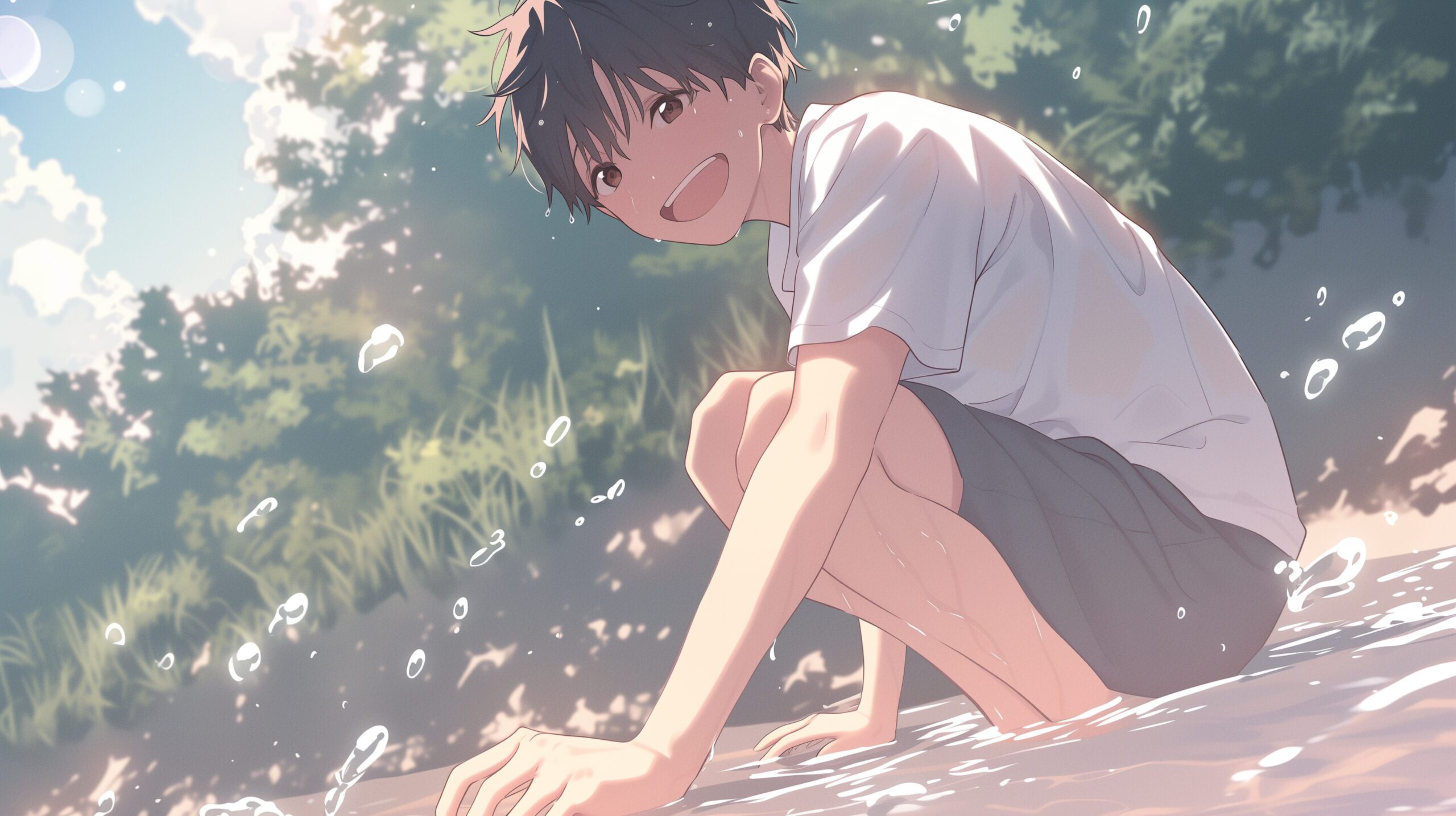 川辺で遊ぶ男子0