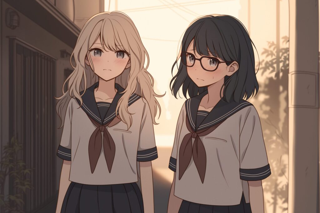 金髪女子高生と黒髪女子高生０１