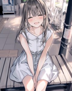 白いワンピースを着た笑顔の女の子イラスト０
