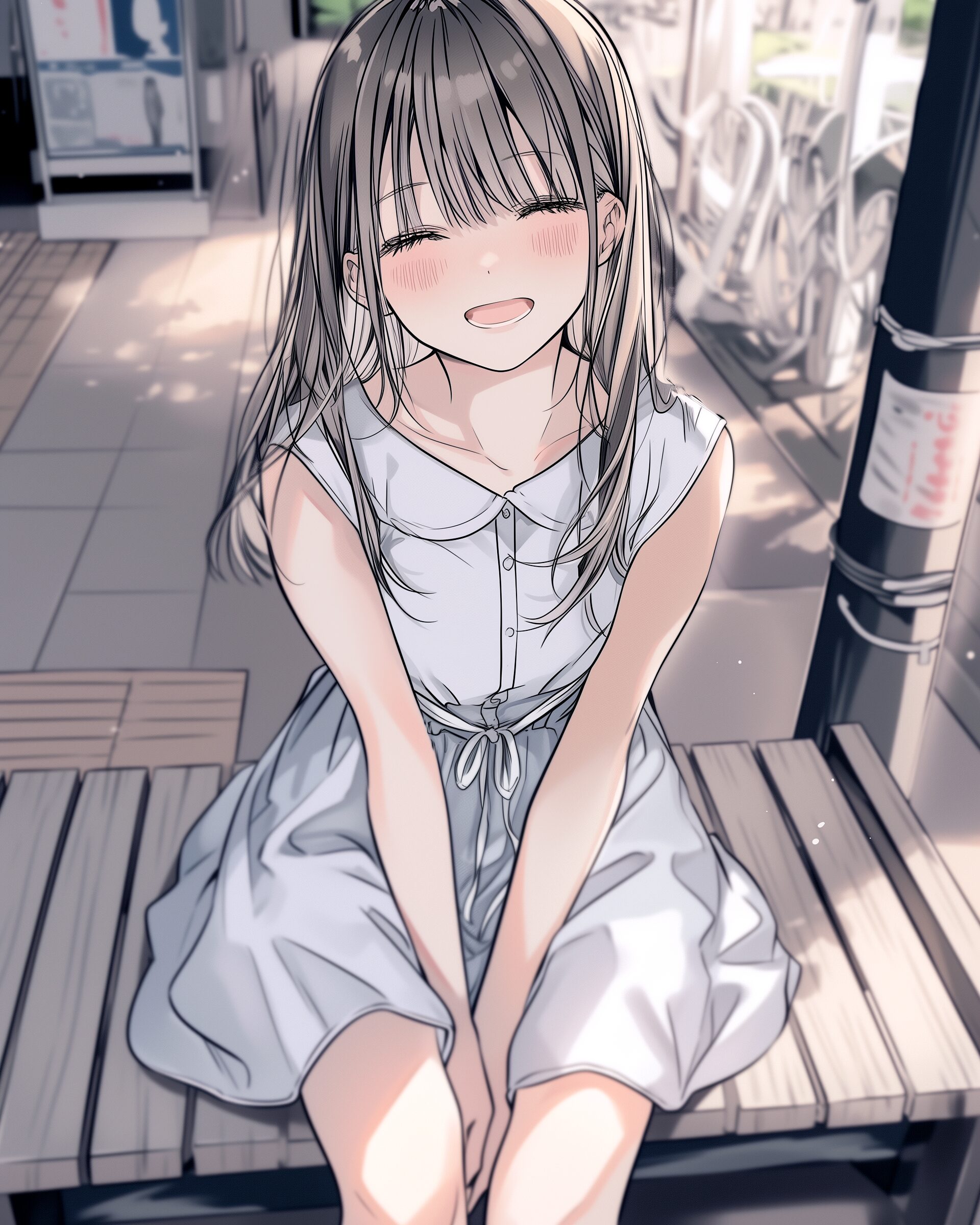 白いワンピースを着た笑顔の女の子イラスト0
