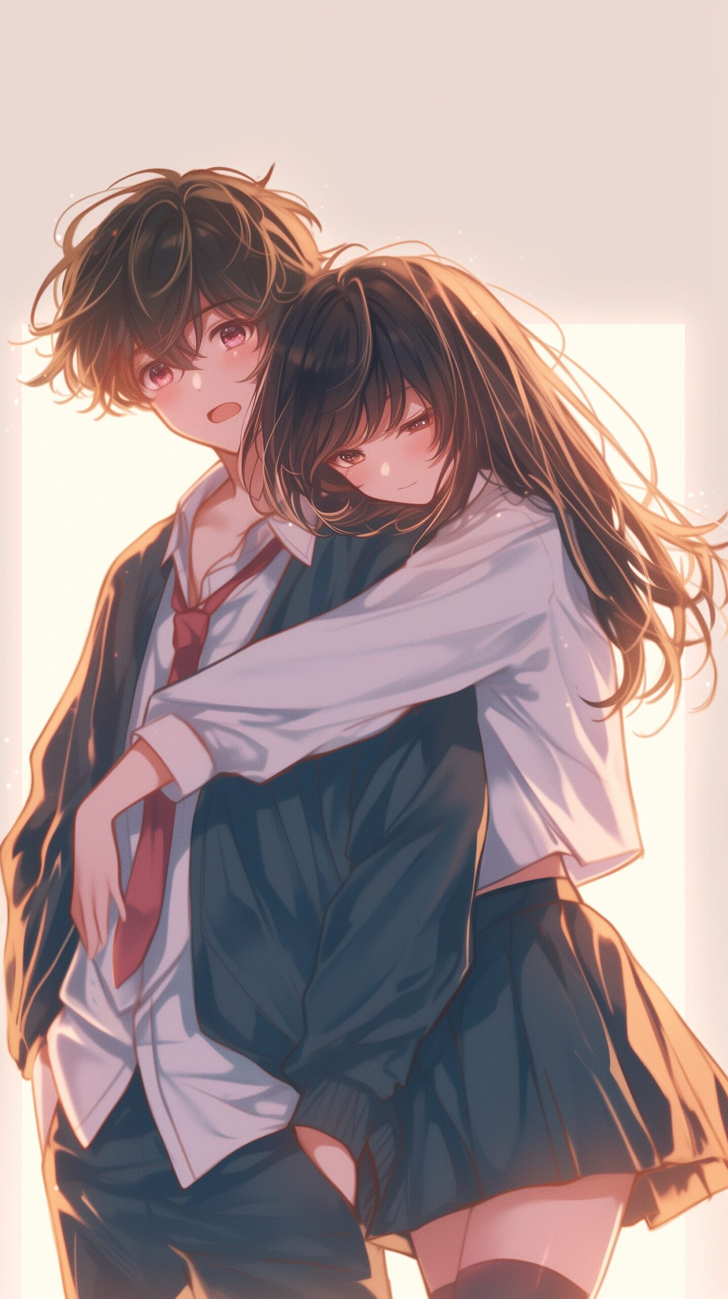 【壁紙】抱きつくカップルイラスト0