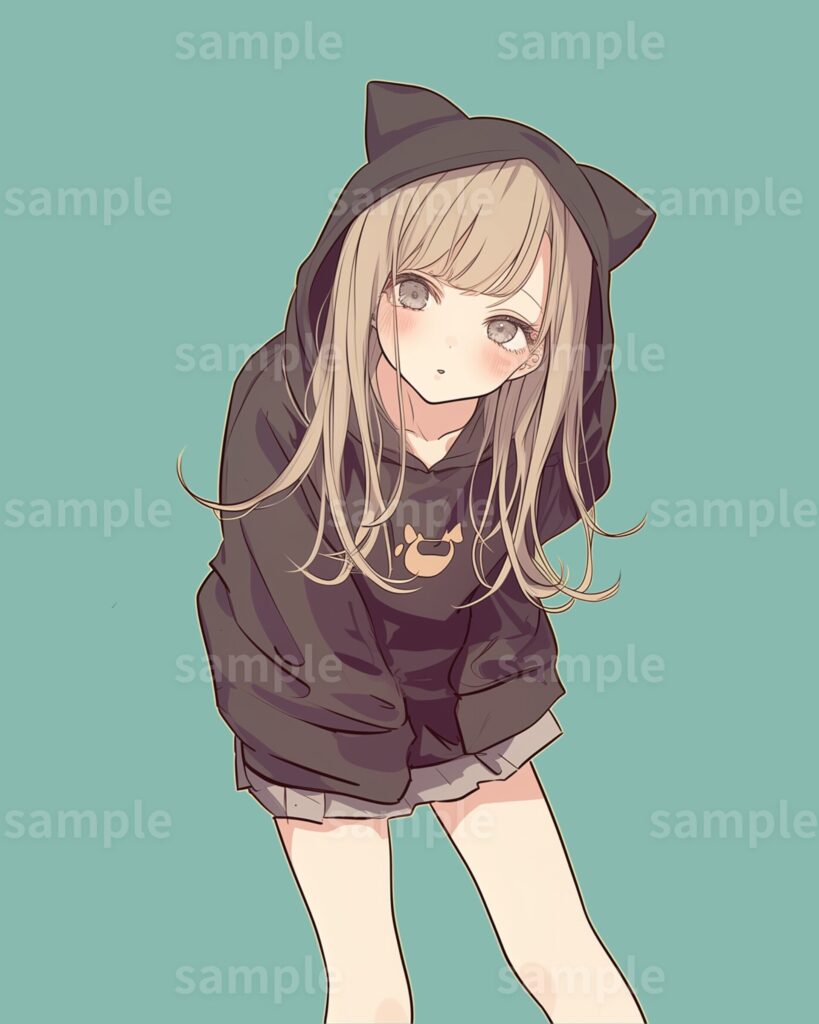 猫耳ブラックパーカー女子