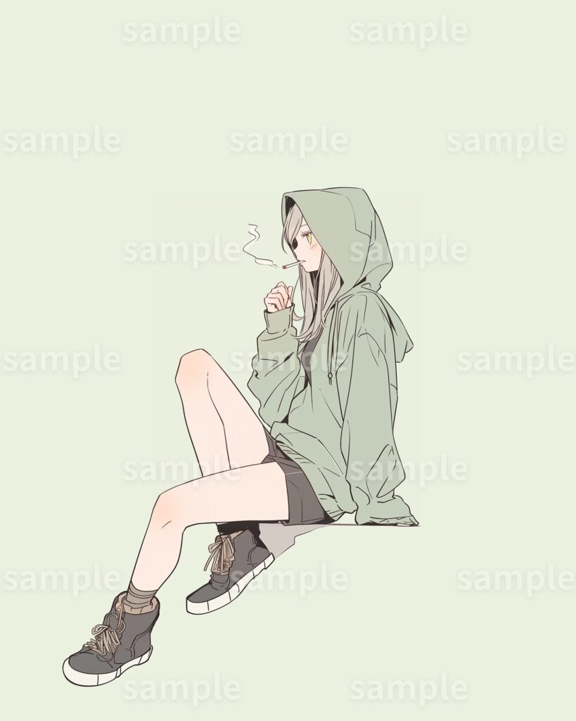 パステルグリーンのパーカー女子