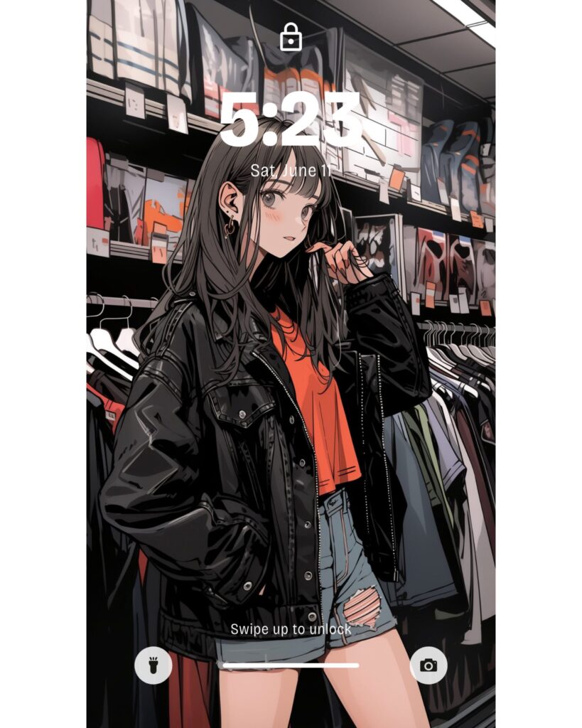 黒い服（ライダース）を着た女の子イラスト