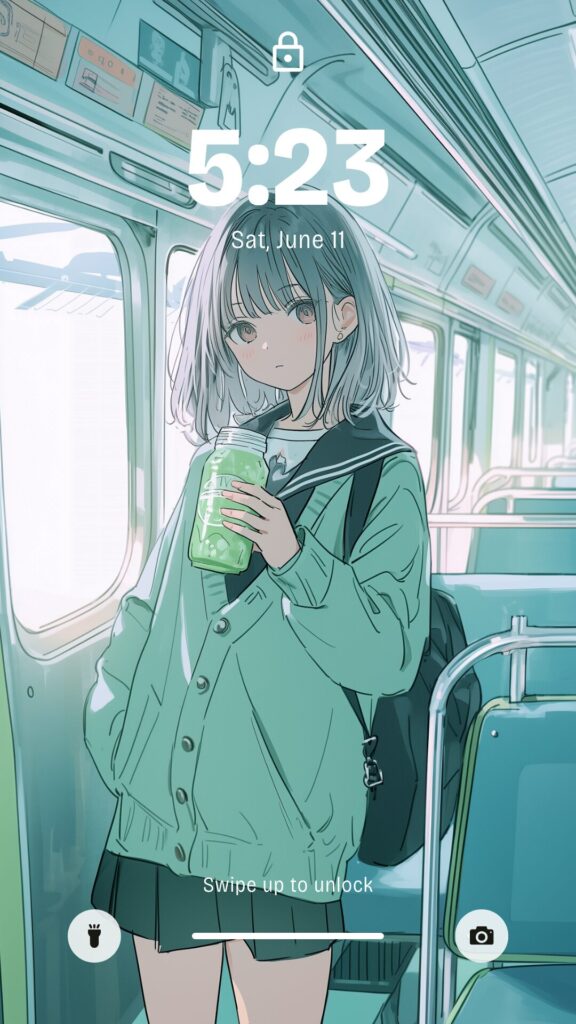 【壁紙】メロンソーダを飲む女の子イラスト・待ち受け画像０１
