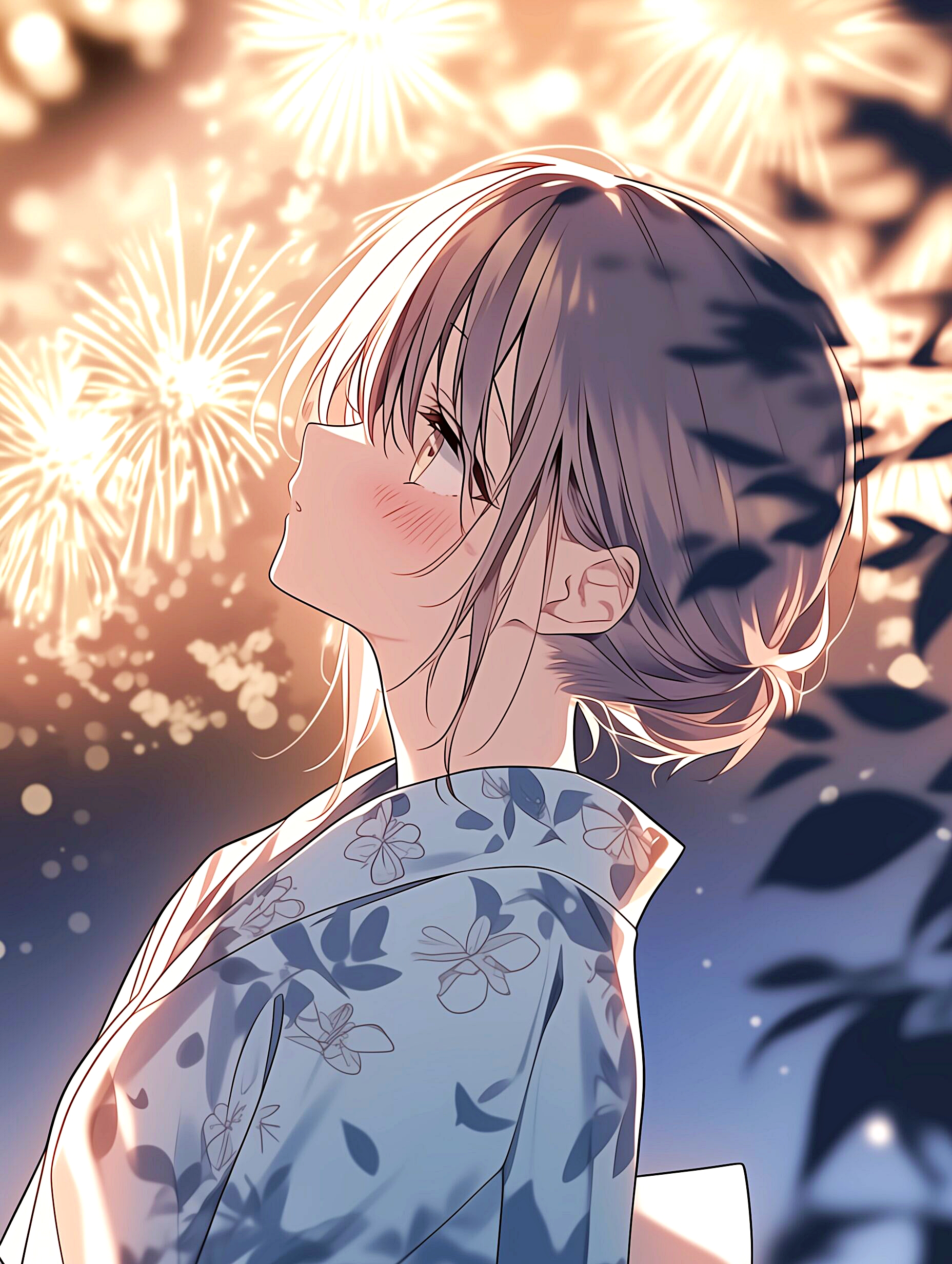 花火を見上げる女性