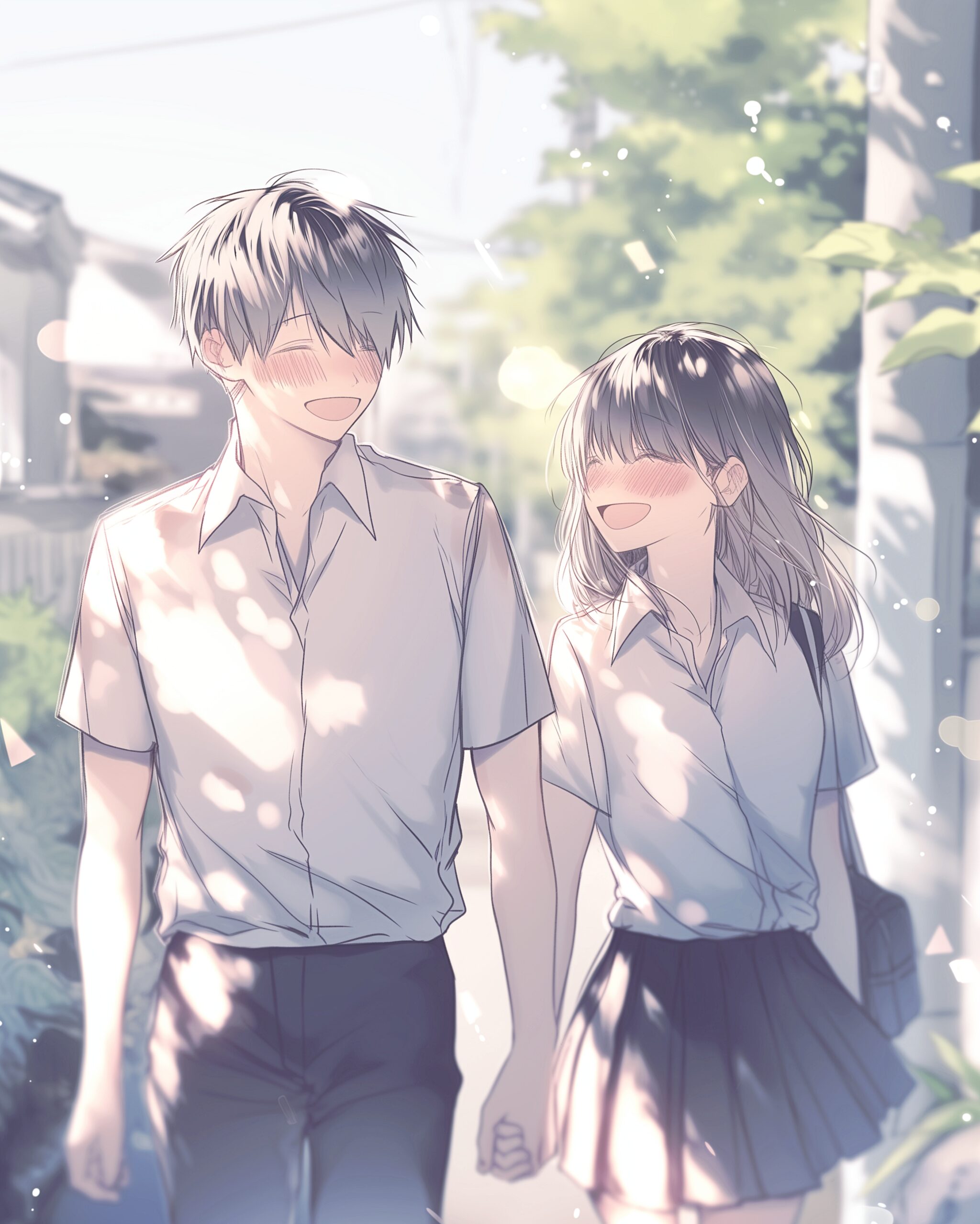夏の学校の帰り道・エモいカップルイラスト0