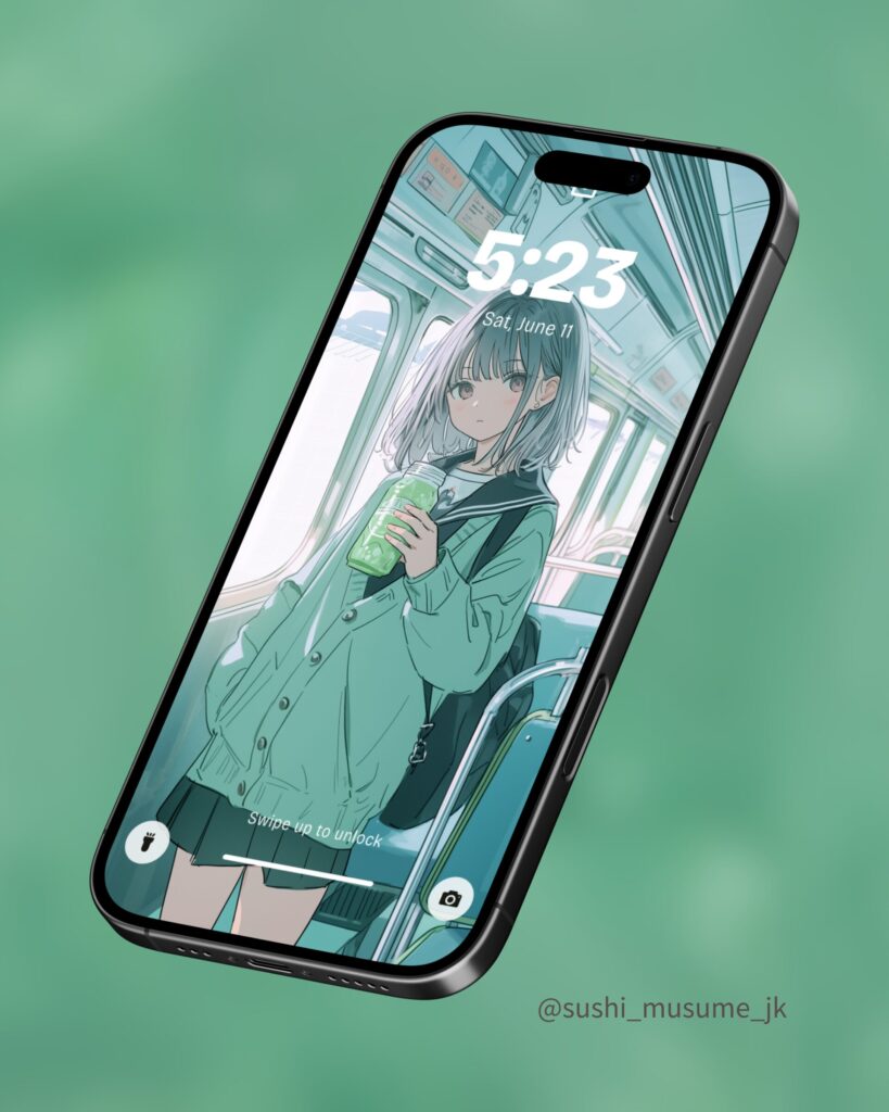【壁紙】メロンソーダを飲む女の子イラスト・待ち受け画像０１