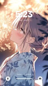 【壁紙】花火を観る美しい女性の横顔イラスト０１