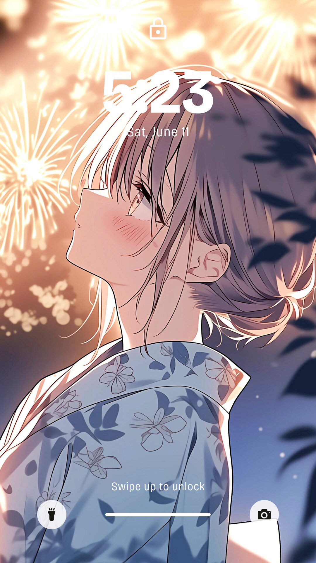 【壁紙】花火を観る美しい女性の横顔イラスト０１