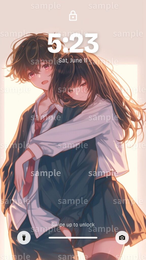 【壁紙】抱きつくカップルイラスト０１