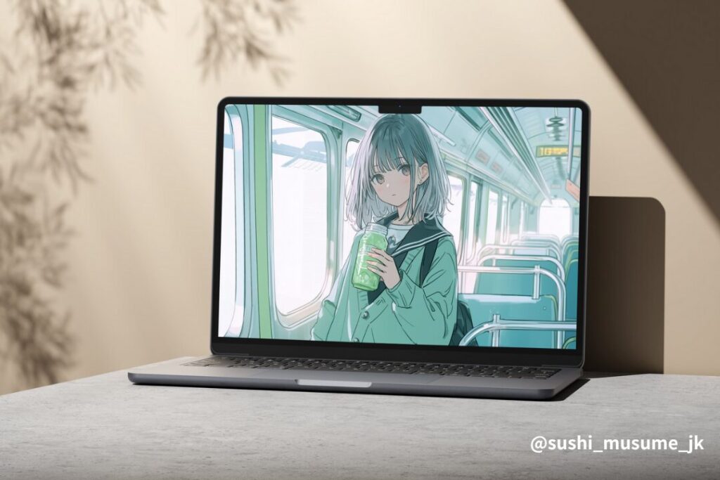 【壁紙】メロンソーダを飲む女の子イラスト・待ち受け画像０１