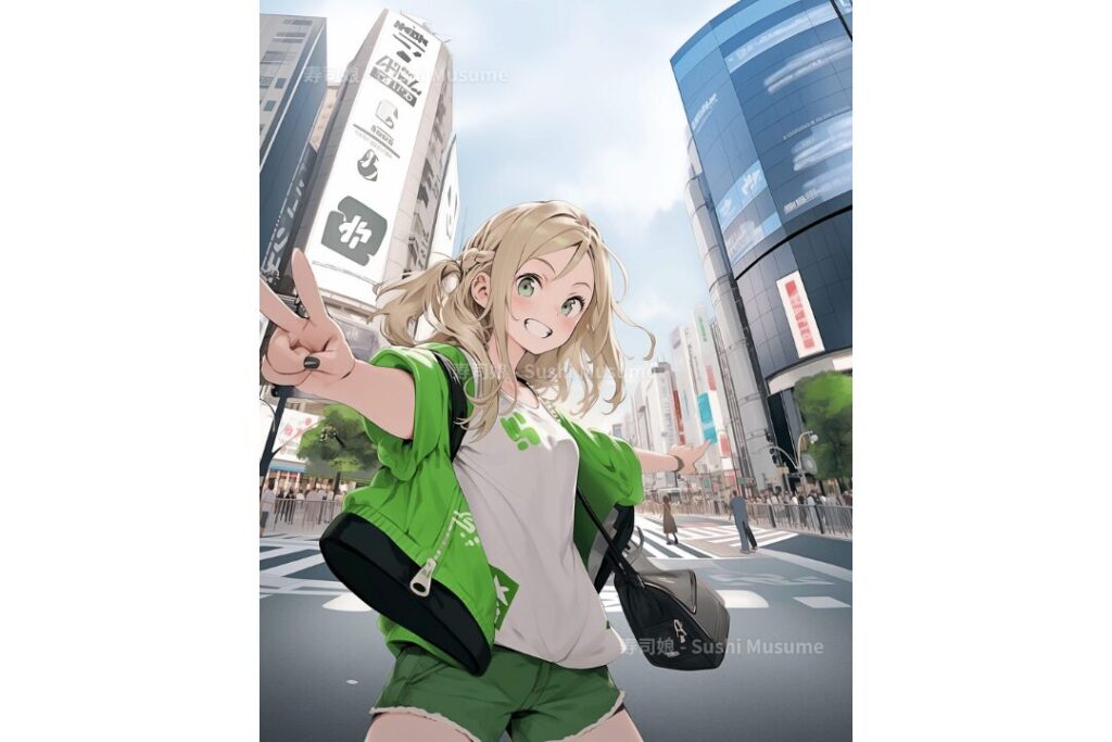ピースする元気な女の子イラスト