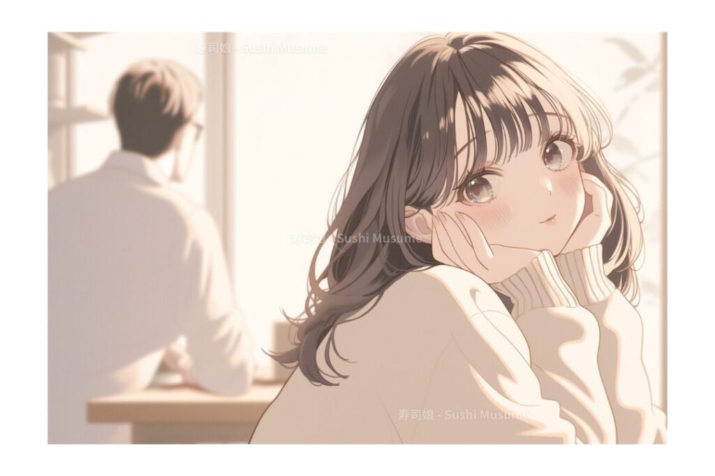 カフェで待ち合わせする女の子イラスト