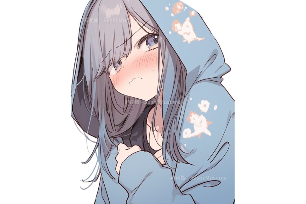 シャイで可愛いパーカー女子のイラスト