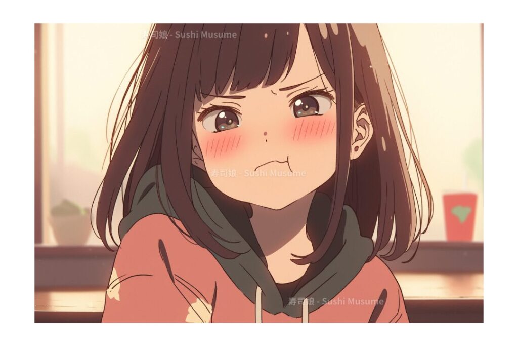 頬を膨らませる女の子イラスト