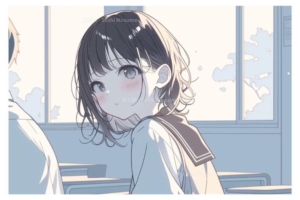 他の子と話す彼が気になる女の子イラスト