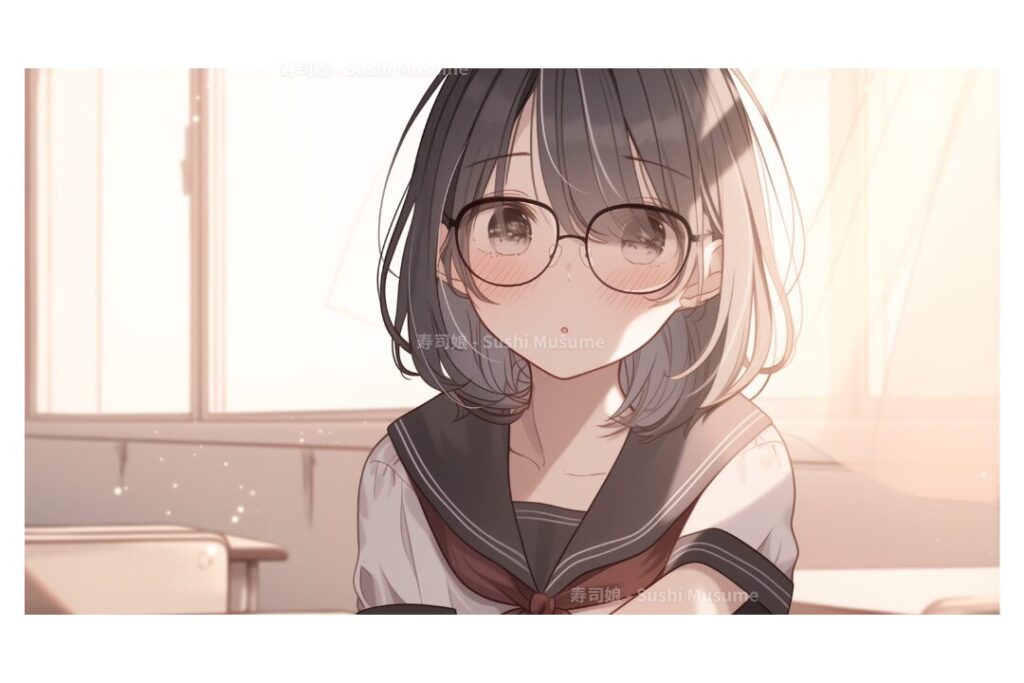 メガネをかけたショートボブの女の子イラスト