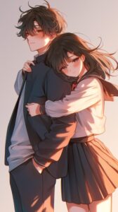 【壁紙】抱きつくカップルイラスト０