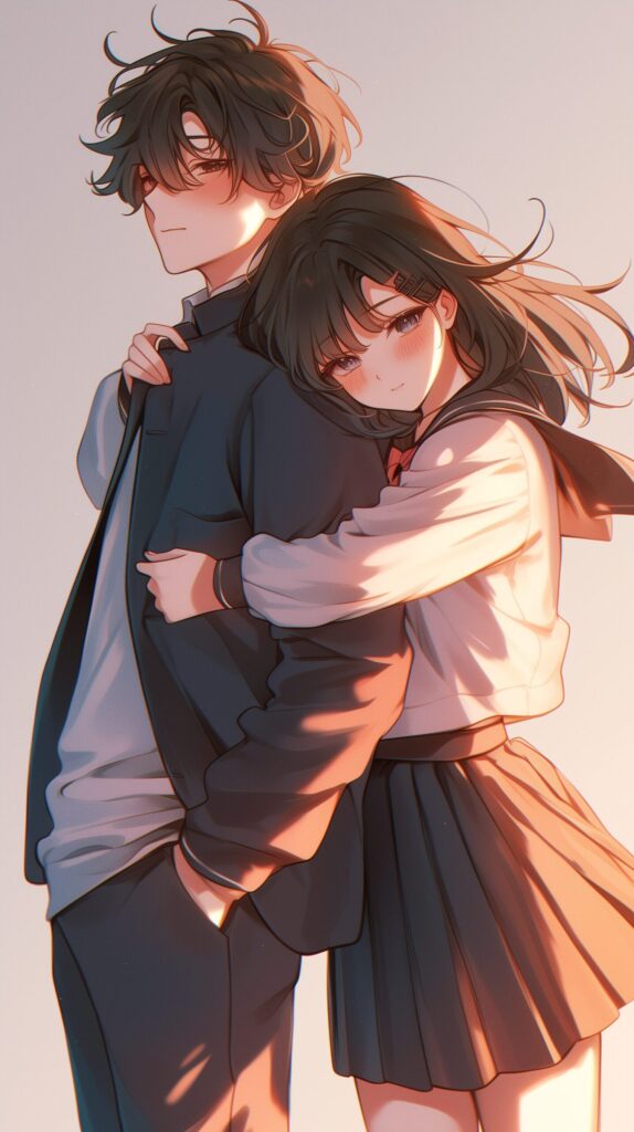 【壁紙】抱きつくカップルイラスト０