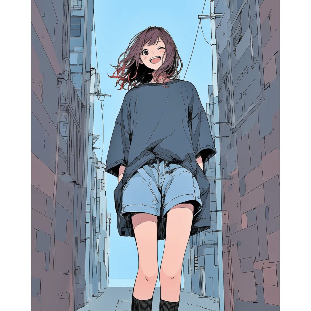 「オーバーサイズTシャツ」を着た夏服ファッション女子