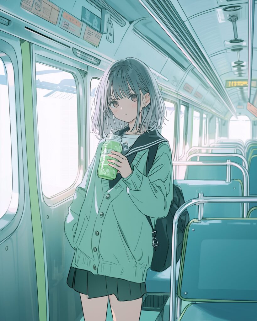 【壁紙】メロンソーダを飲む女の子イラスト・待ち受け画像０１