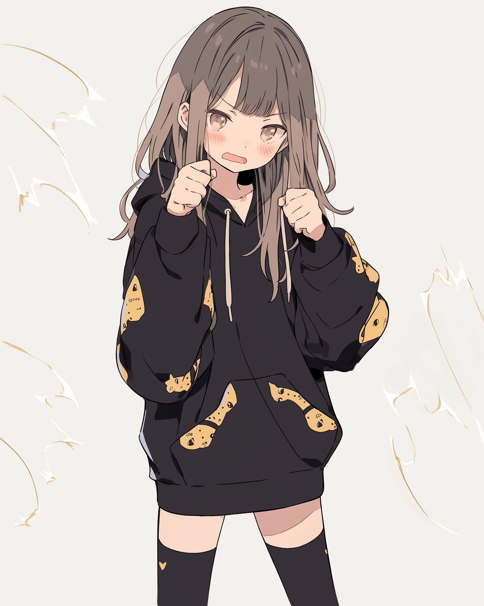 怒り顔が可愛い！黒パーカー女子の萌えイラスト