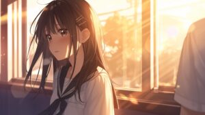 夕陽に照らされる女の子