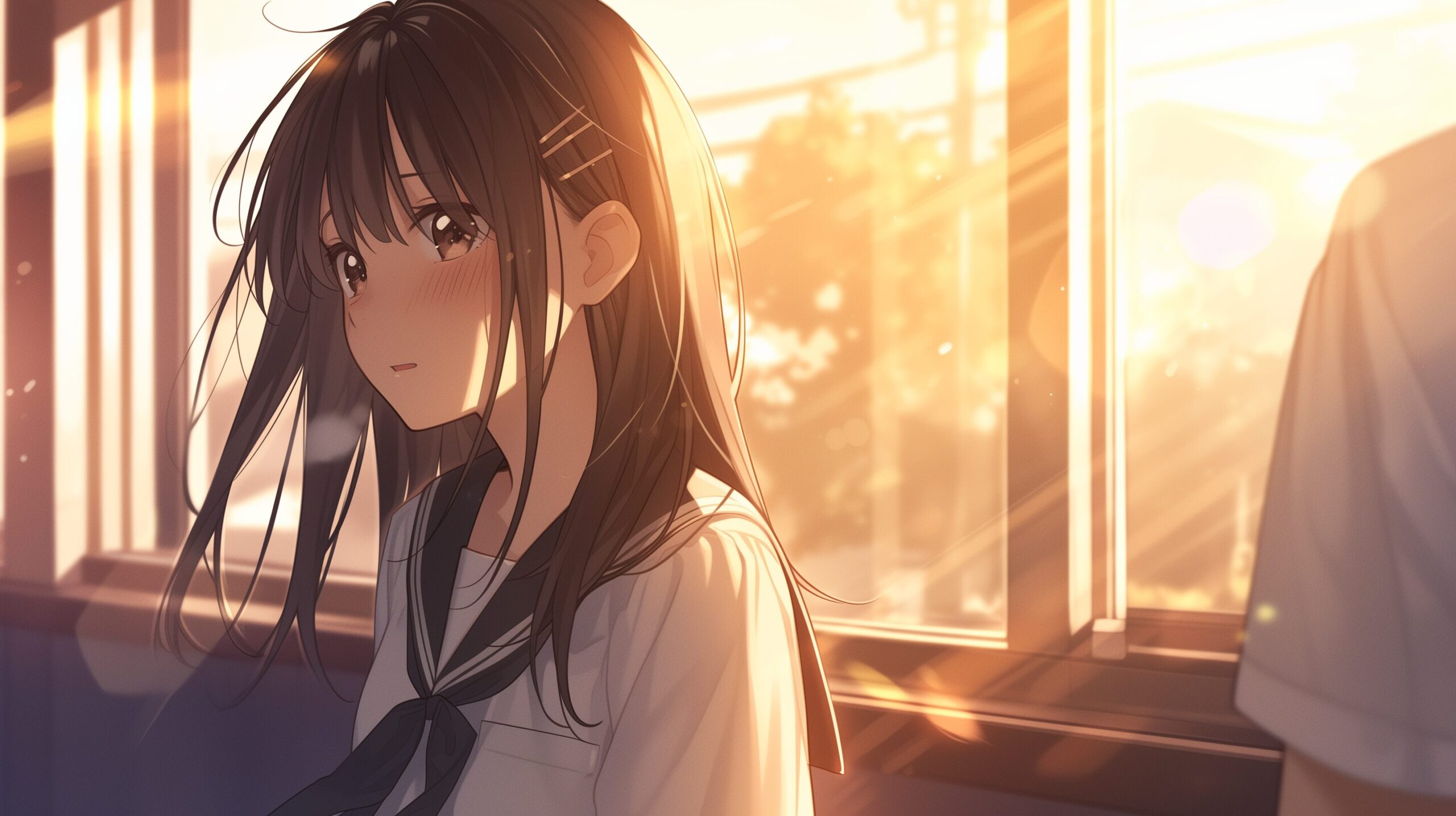 夕陽に照らされる女の子