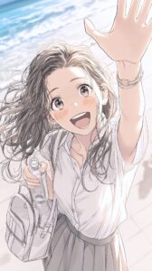 手を振る笑顔の女子高生イラスト０