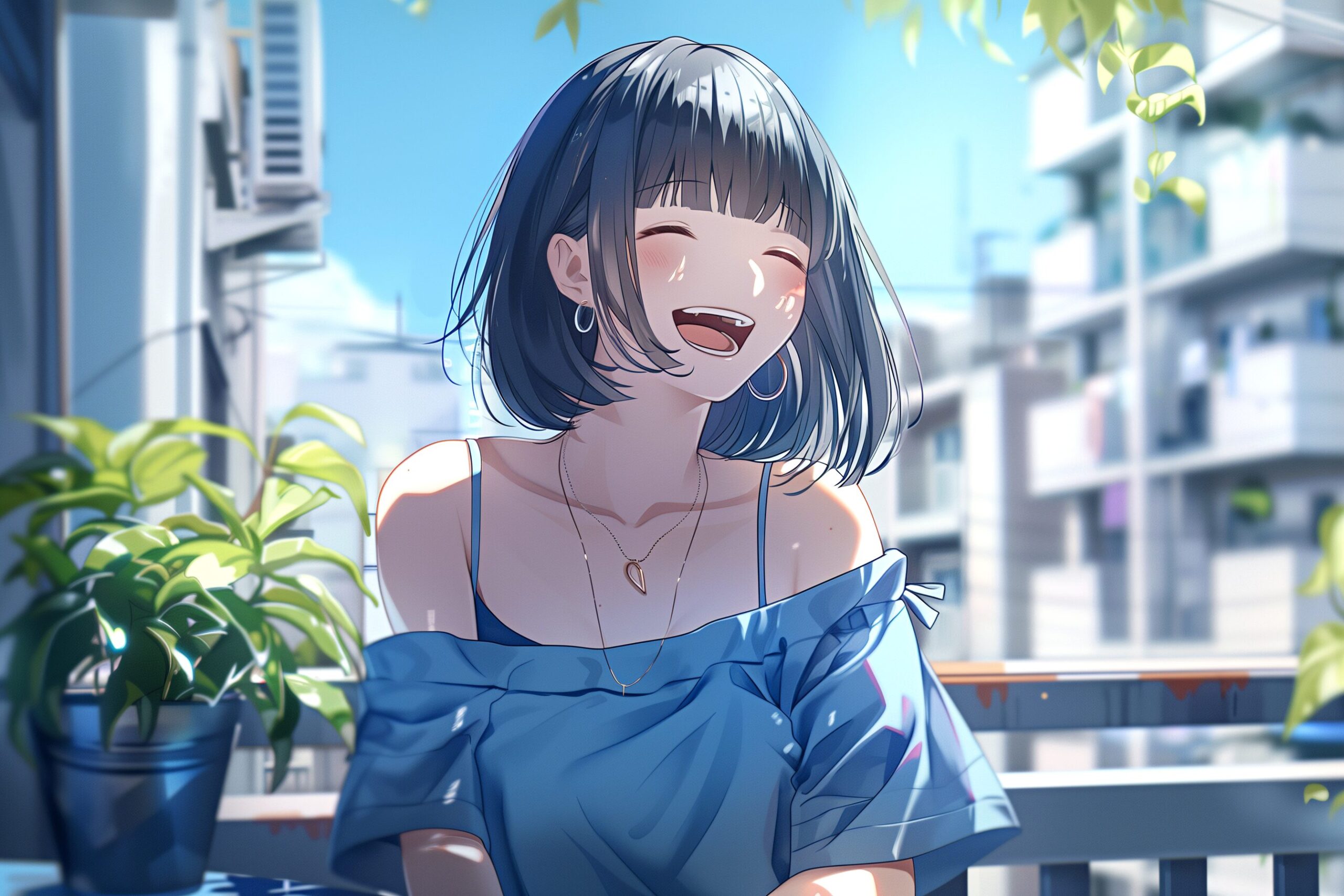 笑顔がかわいい夏服を着た黒髪ボブの女の子イラスト