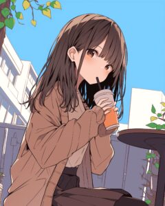 タピオカドリンクを飲んでいる女の子イラスト０