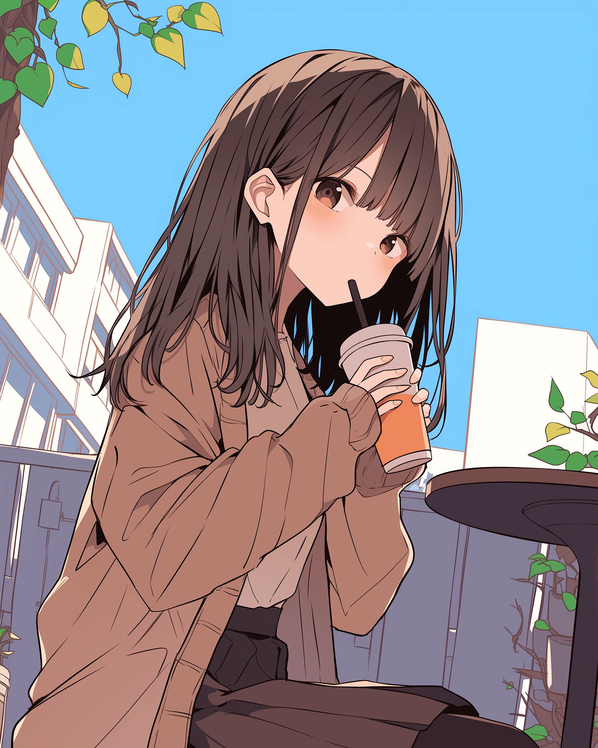 タピオカドリンクを飲んでいる女の子イラスト０