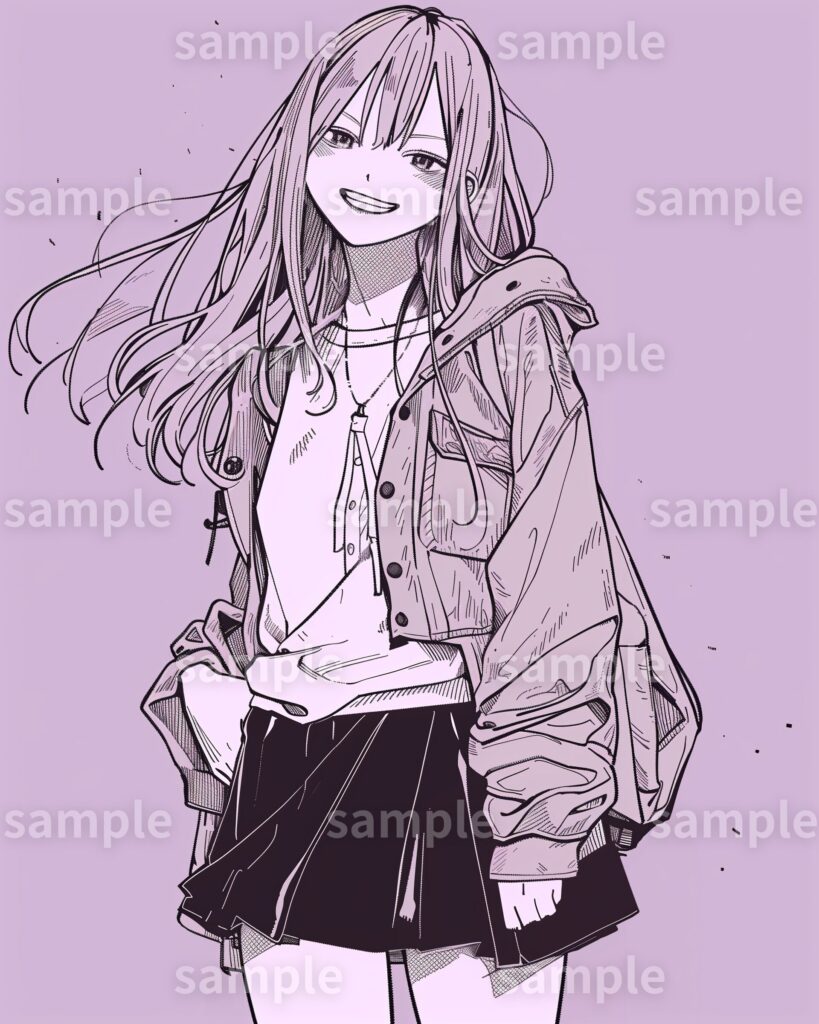 ジャケットを着たクール女子イラスト(パープル)