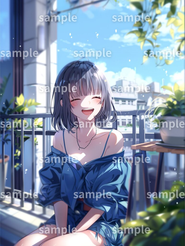 【壁紙】笑顔がカワイイ黒髪ボブヘアの女の子イラスト