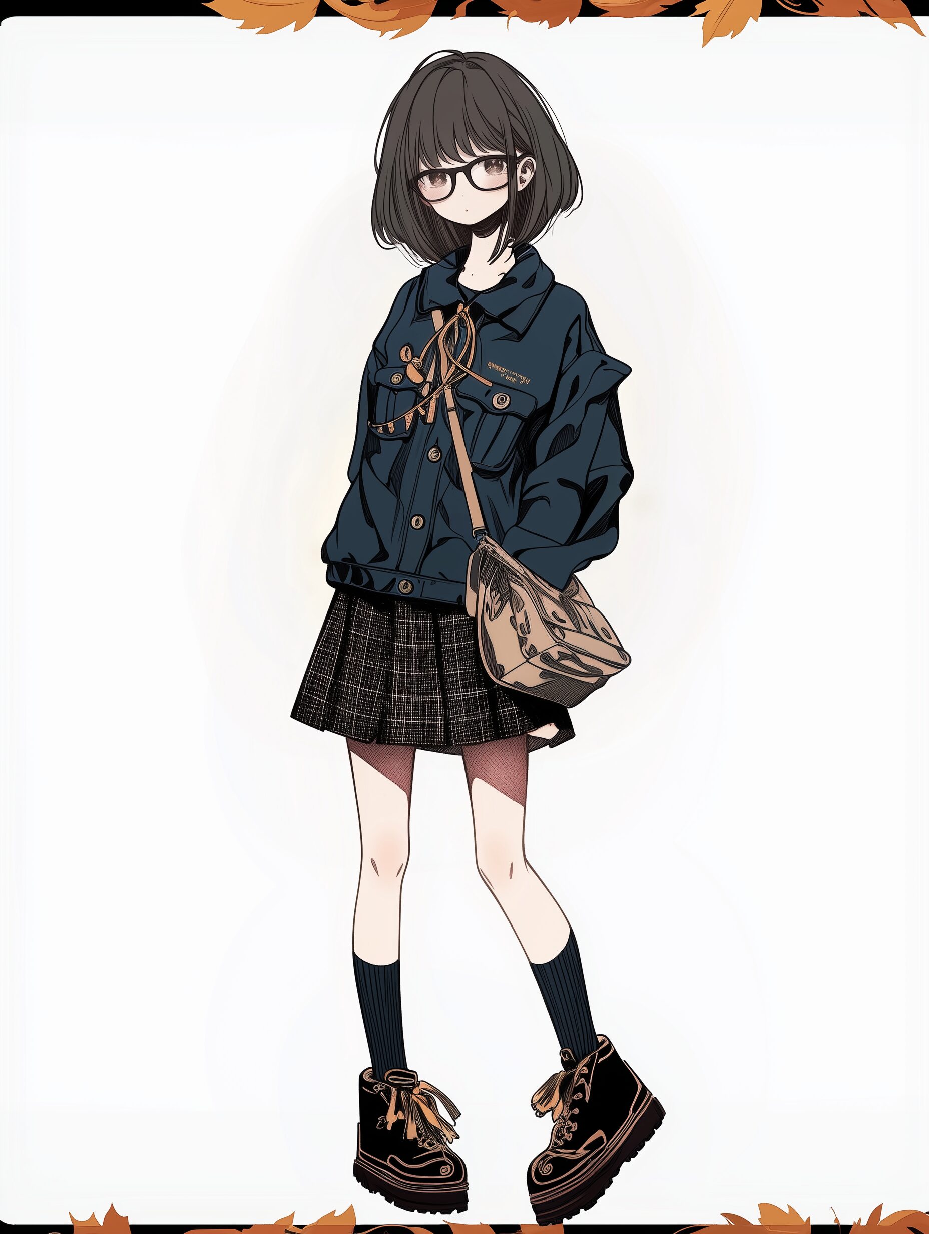 黒髪ボブヘア眼鏡女子のイラスト0