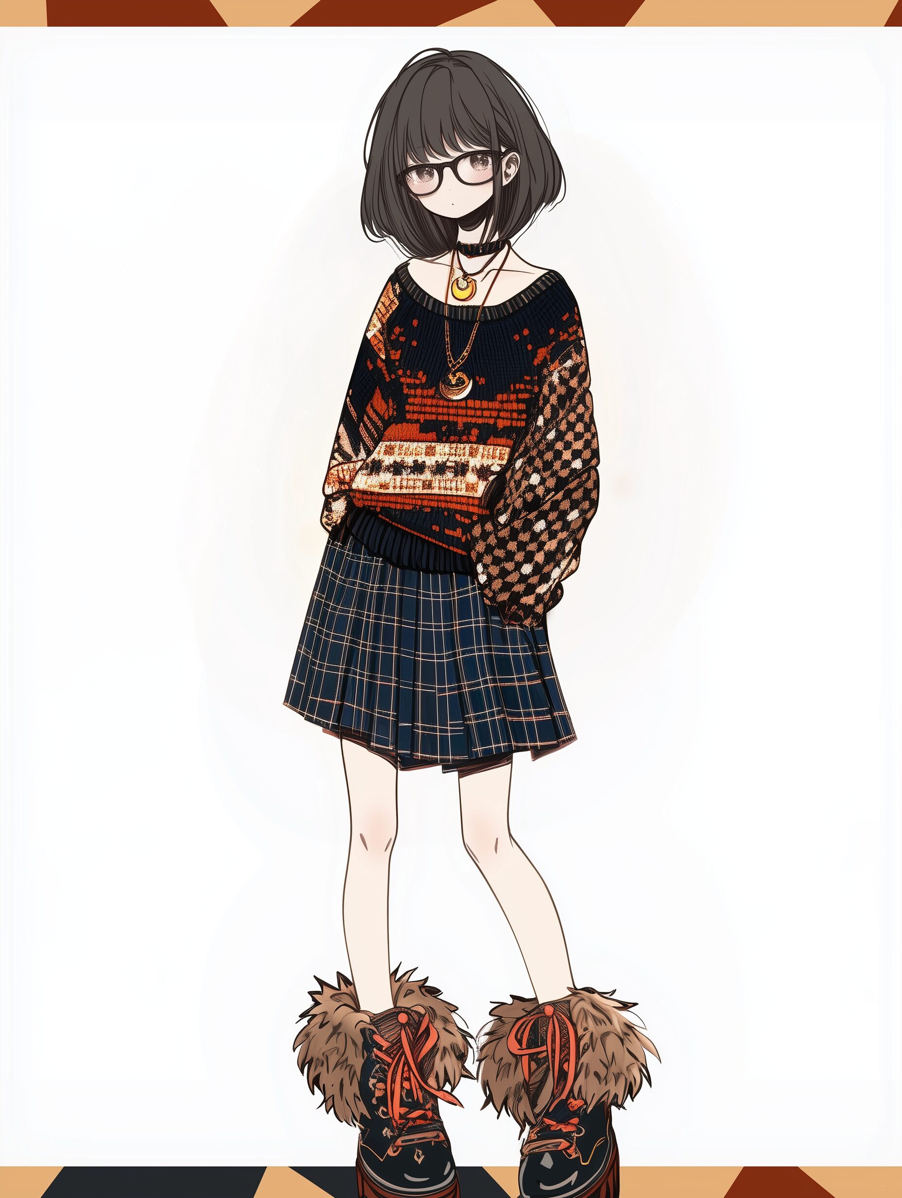 黒髪ボブヘア眼鏡女子のイラスト0