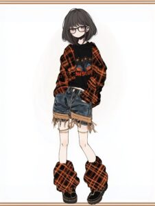 黒髪ボブヘア眼鏡女子のイラスト０