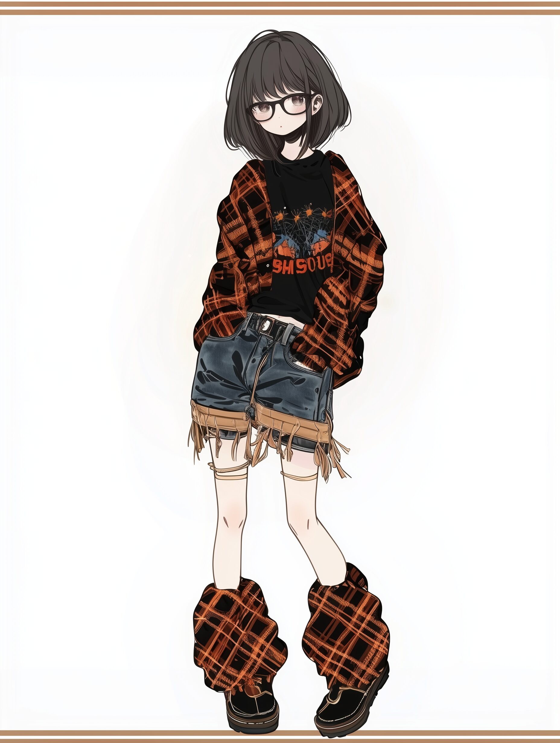黒髪ボブヘア眼鏡女子のイラスト0