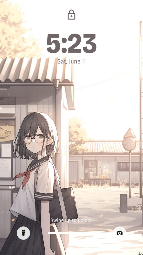 【壁紙】黒髪ショートの女子高生イラスト(橘 柚)